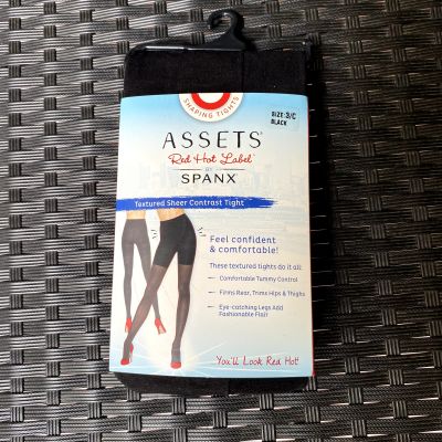 Assets Red Hot Label Spanx Tights Size 3 Textured Sheer Contrast Black 155-180lb